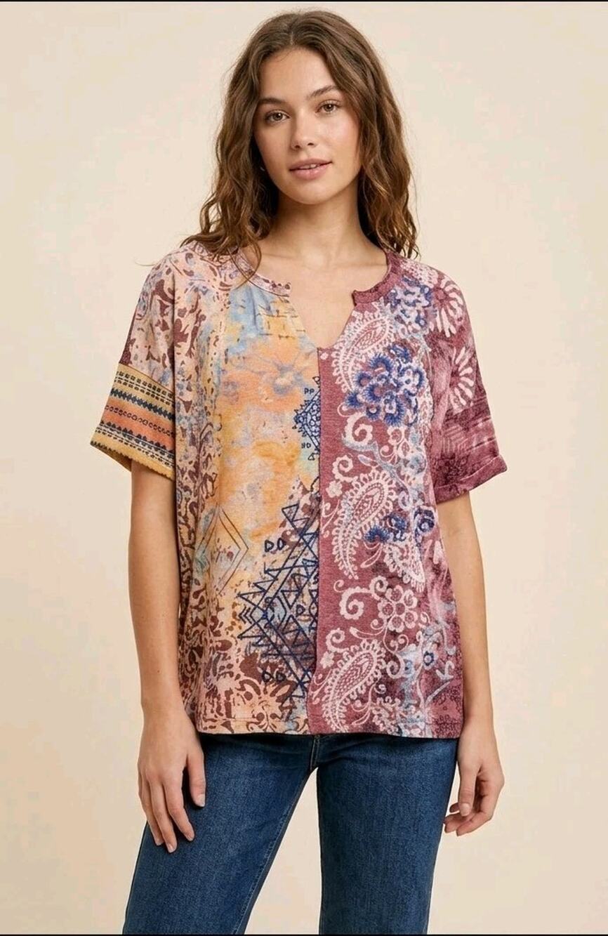 Sundance Purple Yellow Floral Cotton Top New Large